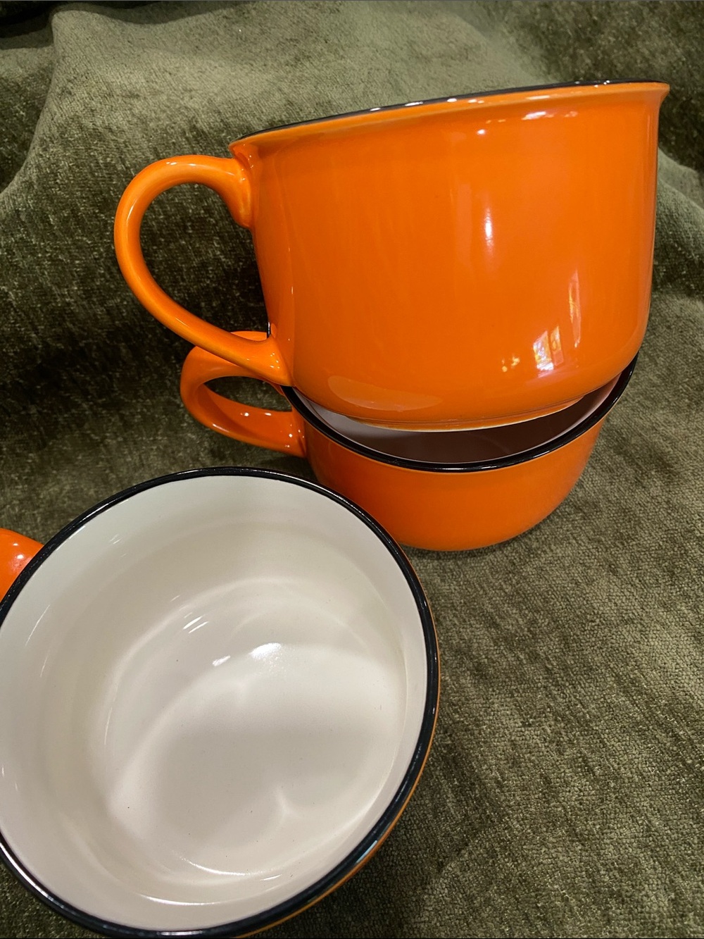 Orange Ceramic Soup Mugs - Set of 3